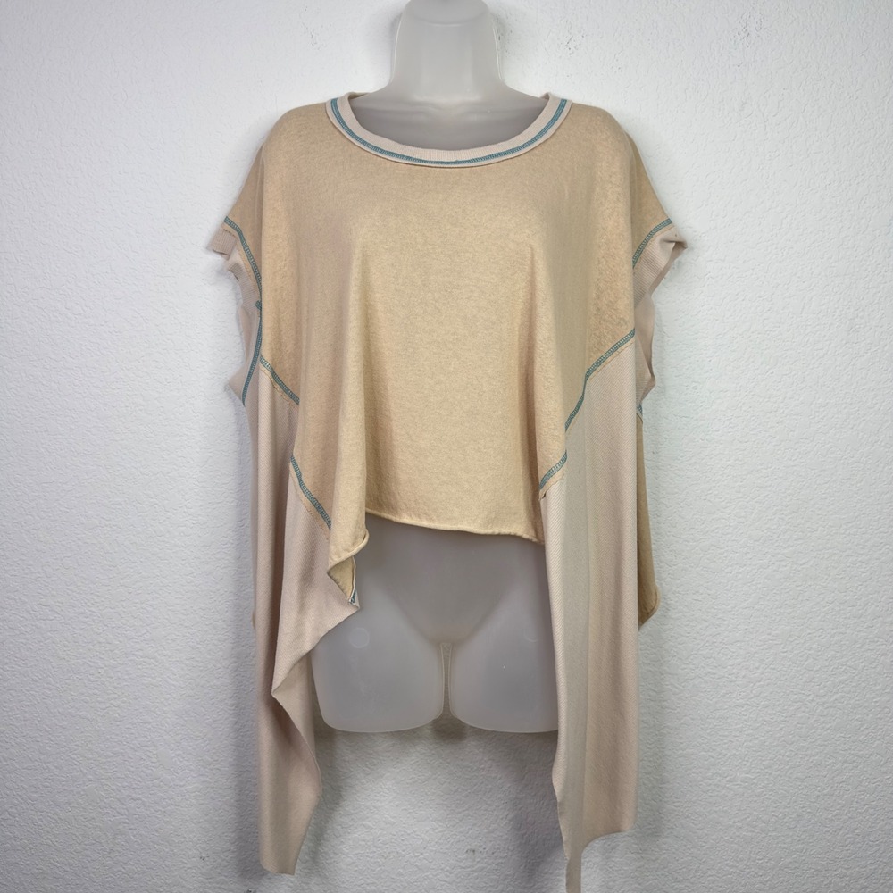 POL Shirt Womens M Beige Knit Crop Oversized Asymmetrical Boho‎ Lagenlook Draped